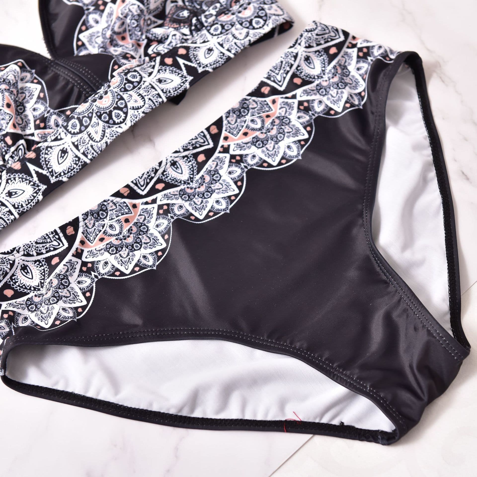 Printed High Waisted Bikini Set with Halter Top