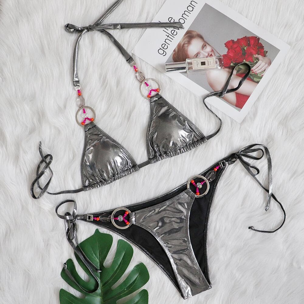 Sparkle Silver Triangle Bikini Set