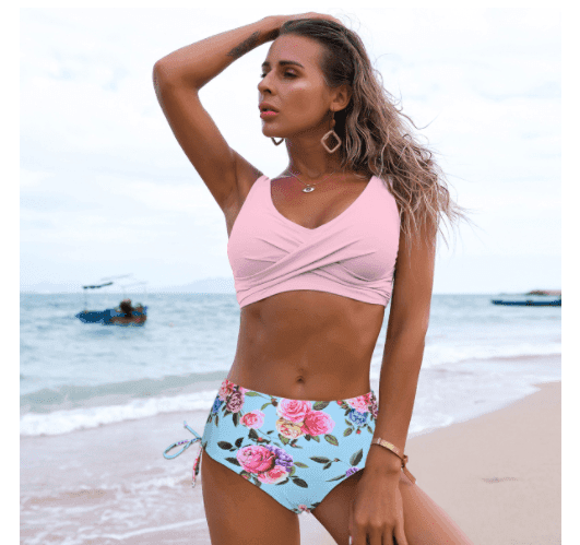 High Waisted Twist Bikini Swimsuit Two Piece Set
