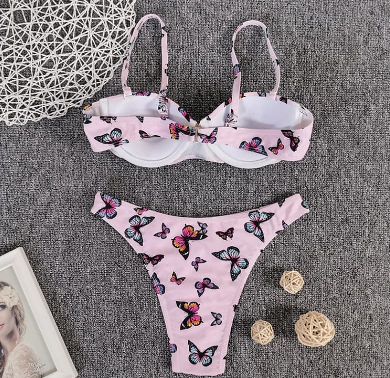 Butterfly Print Bikini High Cut Swimsuit
