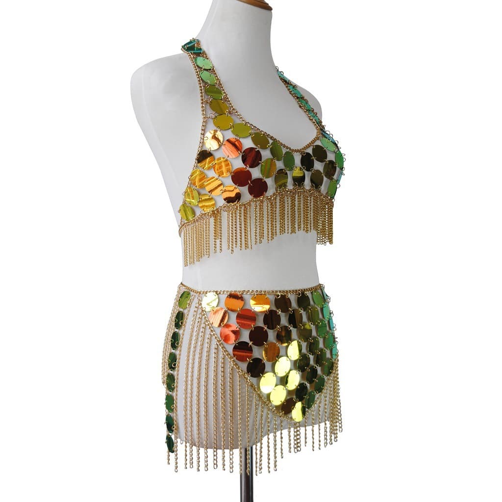 Sparkling Sequin Tassel Bikini Body Chain Set