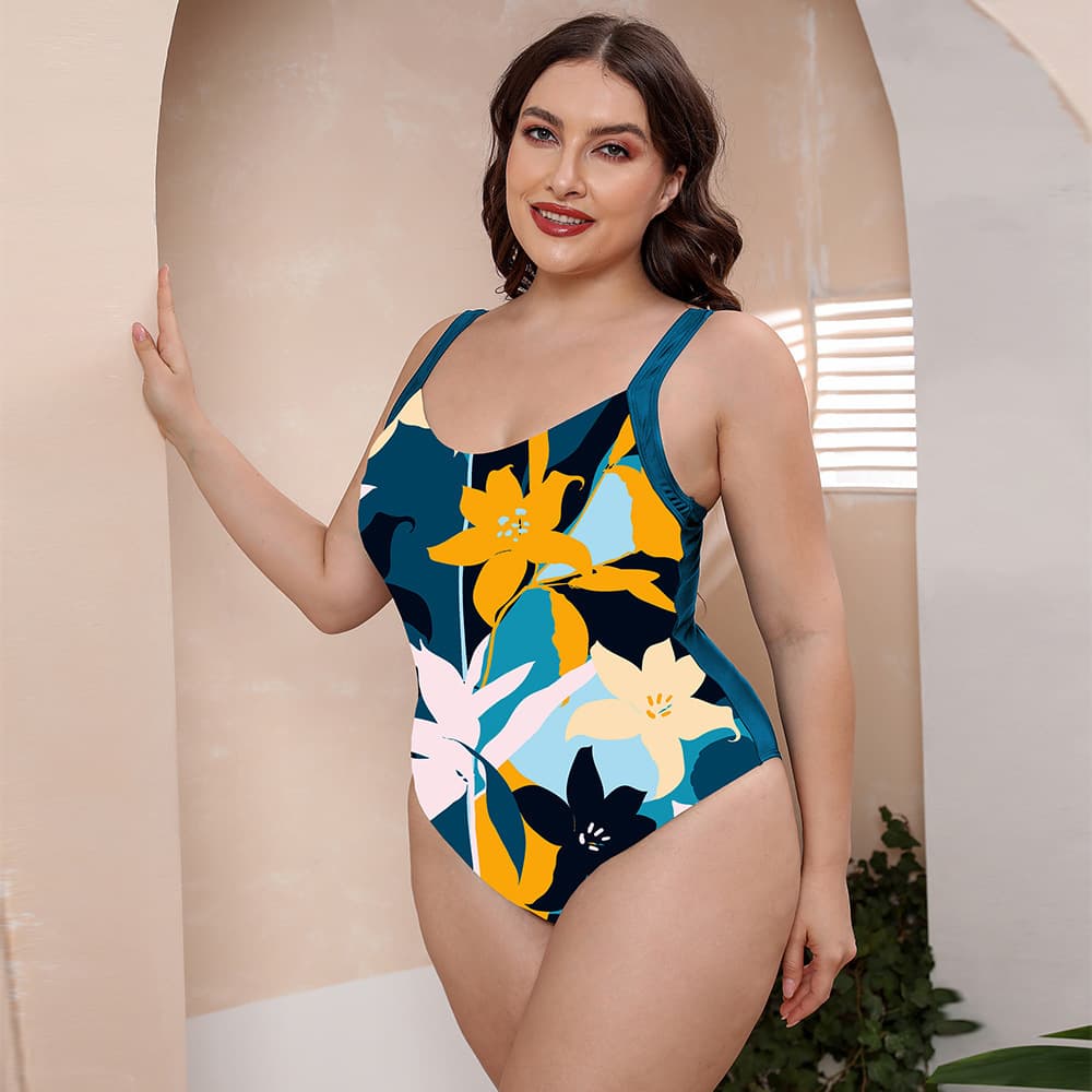 Floral Print One Piece Swimsuit with Adjustable Straps