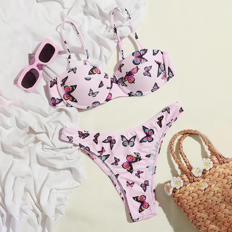 Butterfly Print Bikini High Cut Swimsuit