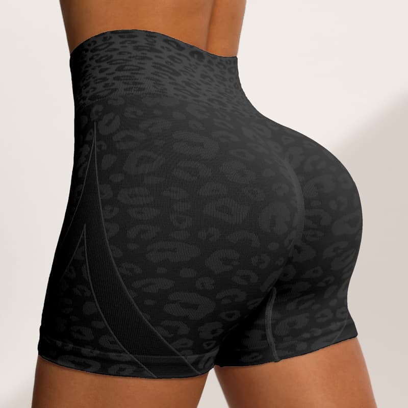 Seamless High Waisted Cycling Shorts with Tonal Leopard Print