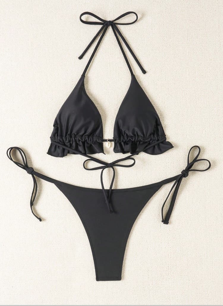 Lace Up Ruffled Bikini Set with Tie Sides
