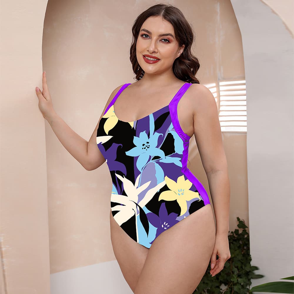 Floral Print One Piece Swimsuit with Adjustable Straps