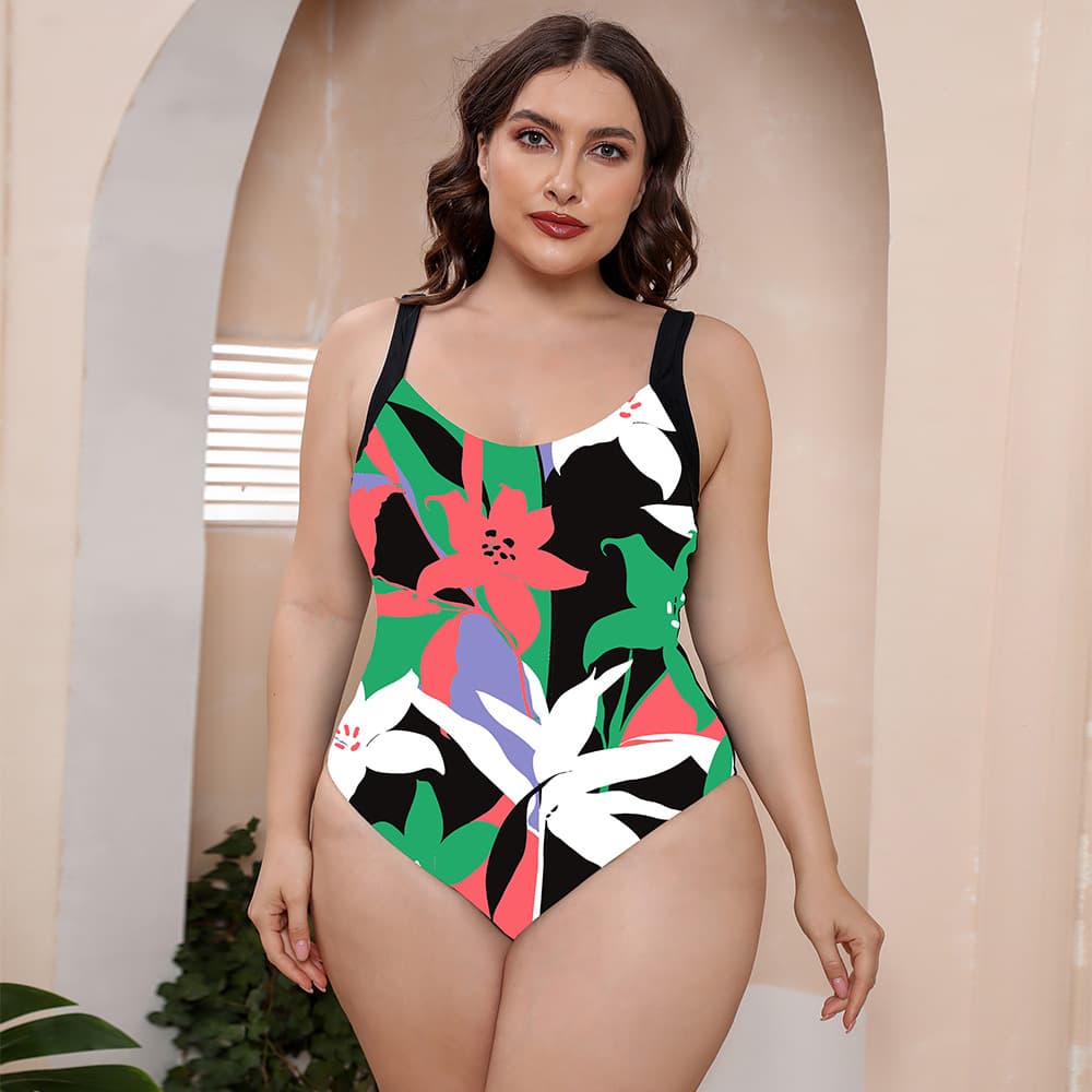 Floral Print One Piece Swimsuit with Adjustable Straps