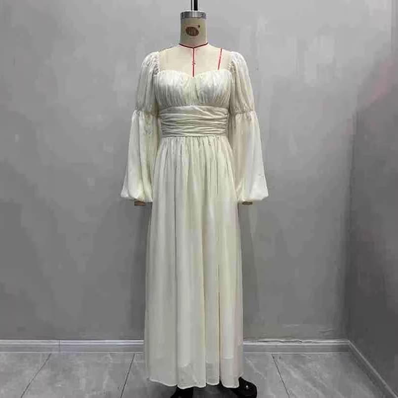 Elegant Puff Sleeve Ruched Waist Maxi Dress