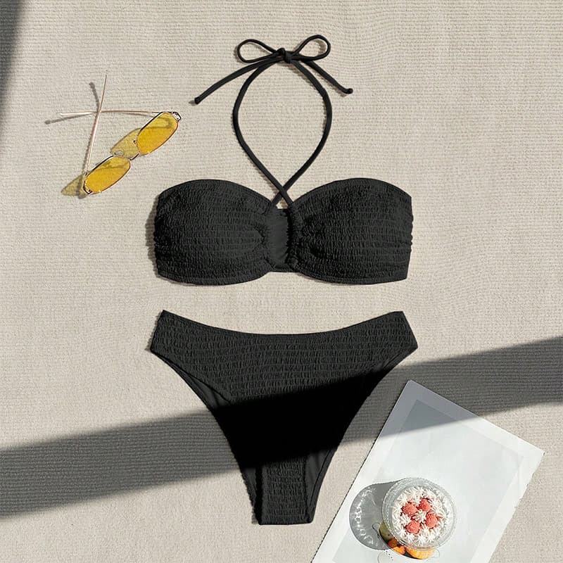 Halter Neck Shirred Bikini Set