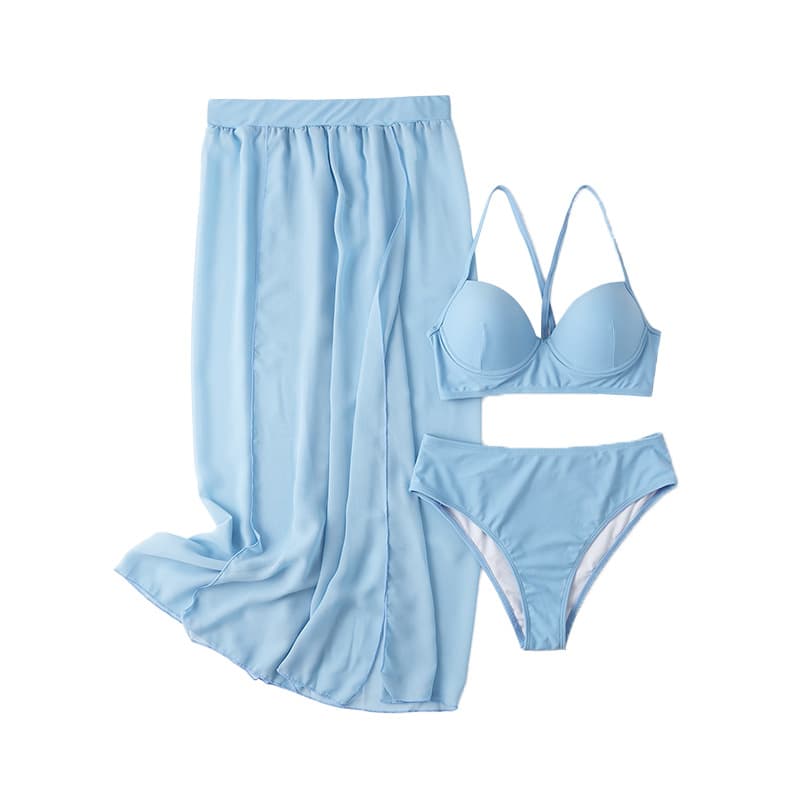 Women's Chic 3 Piece Bikini Set with Maxi Skirt Cover Up