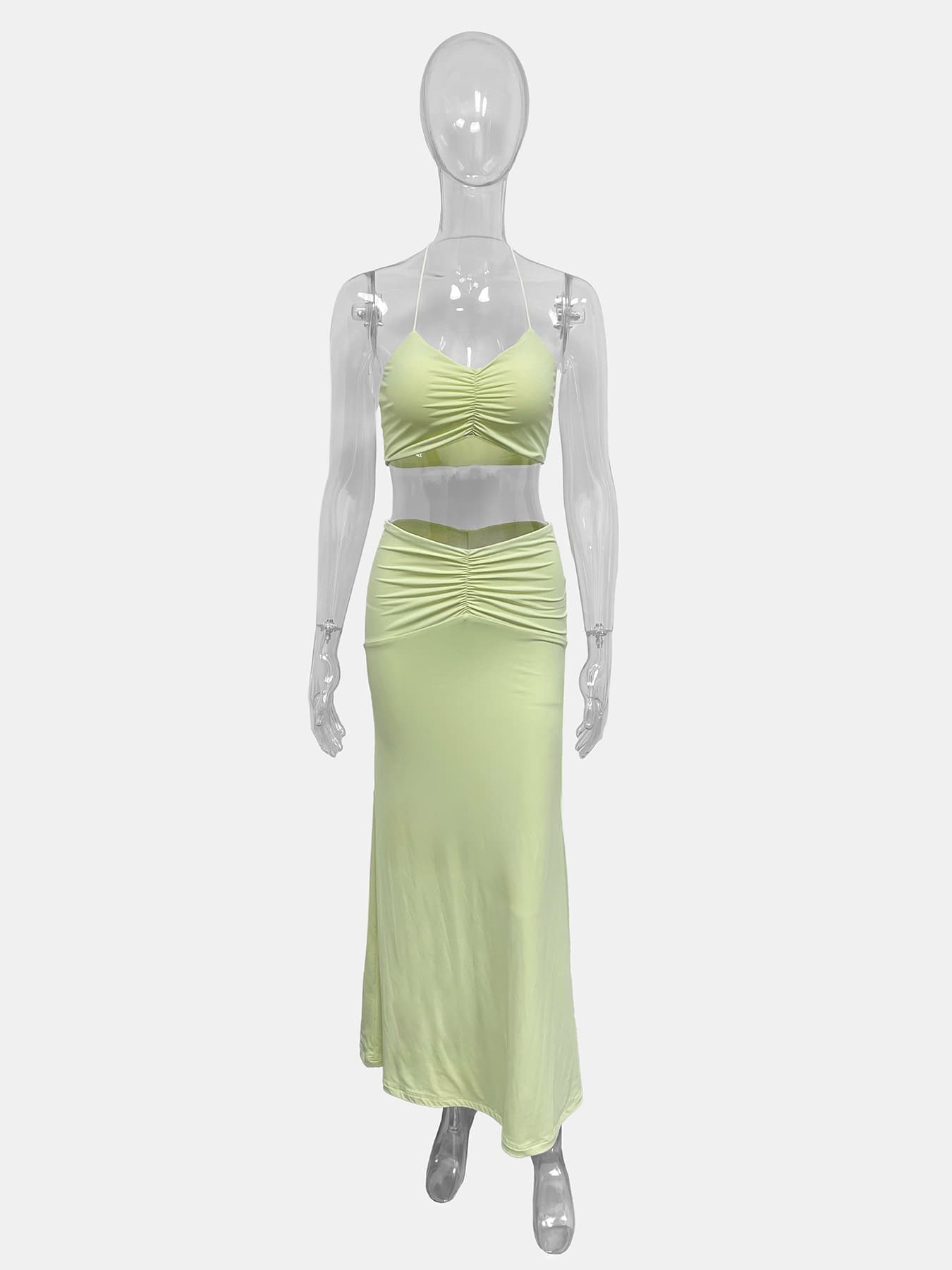 Ruched Crop Top and Maxi Skirt Set