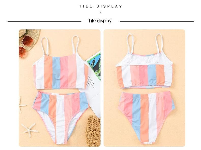Striped High Waisted Bikini Set