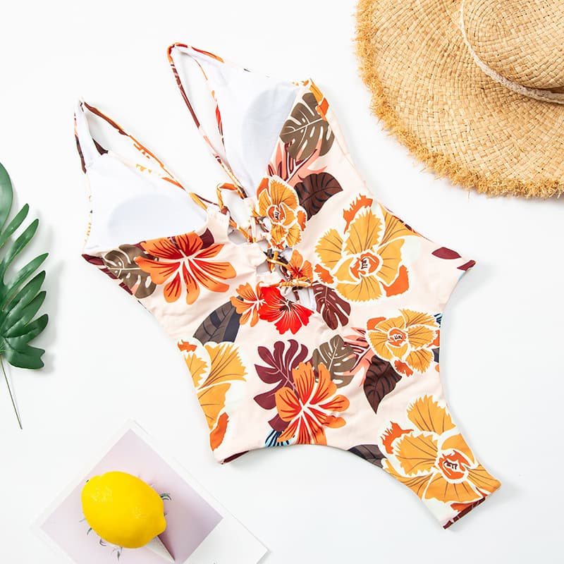 Chic Floral One Piece Swimsuit with Cutout Detail