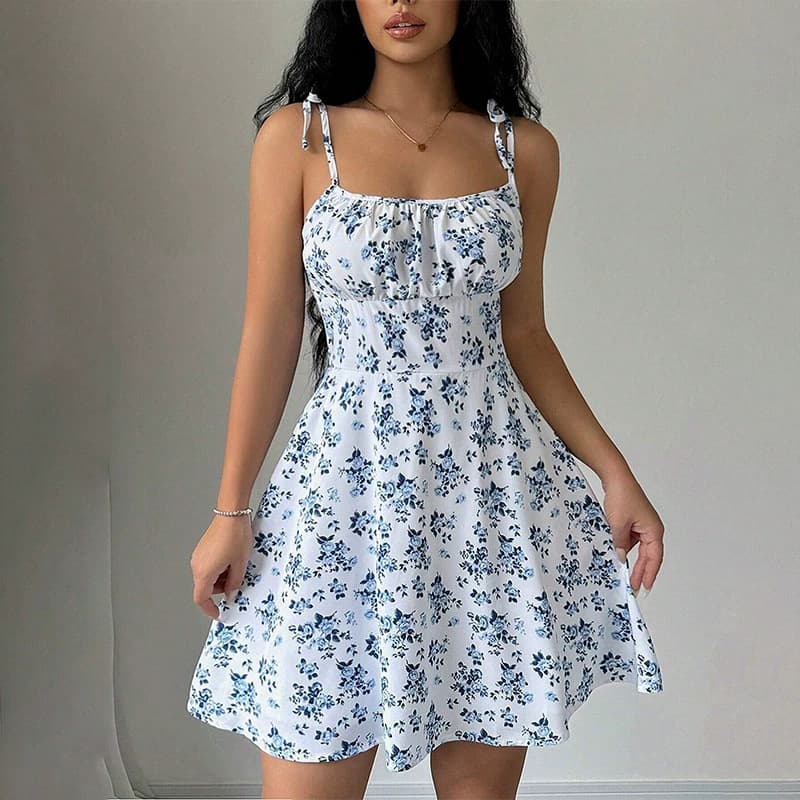 Floral A Line Mini Dress with Sweetheart Neckline