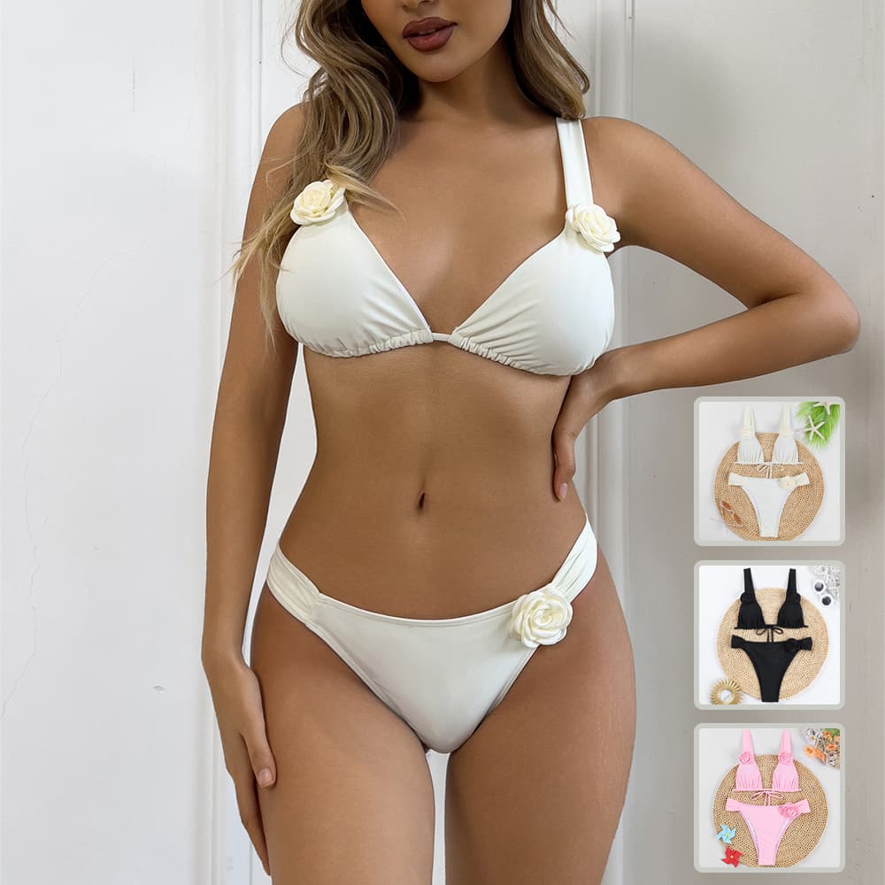 Floral Summer Bikini Set with 3D Flowers