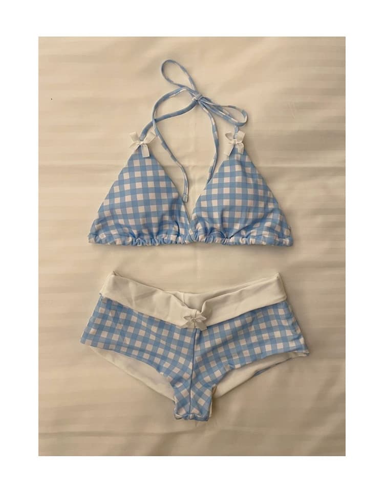 Chic Plaid Bikini Set Push Up Swimsuit