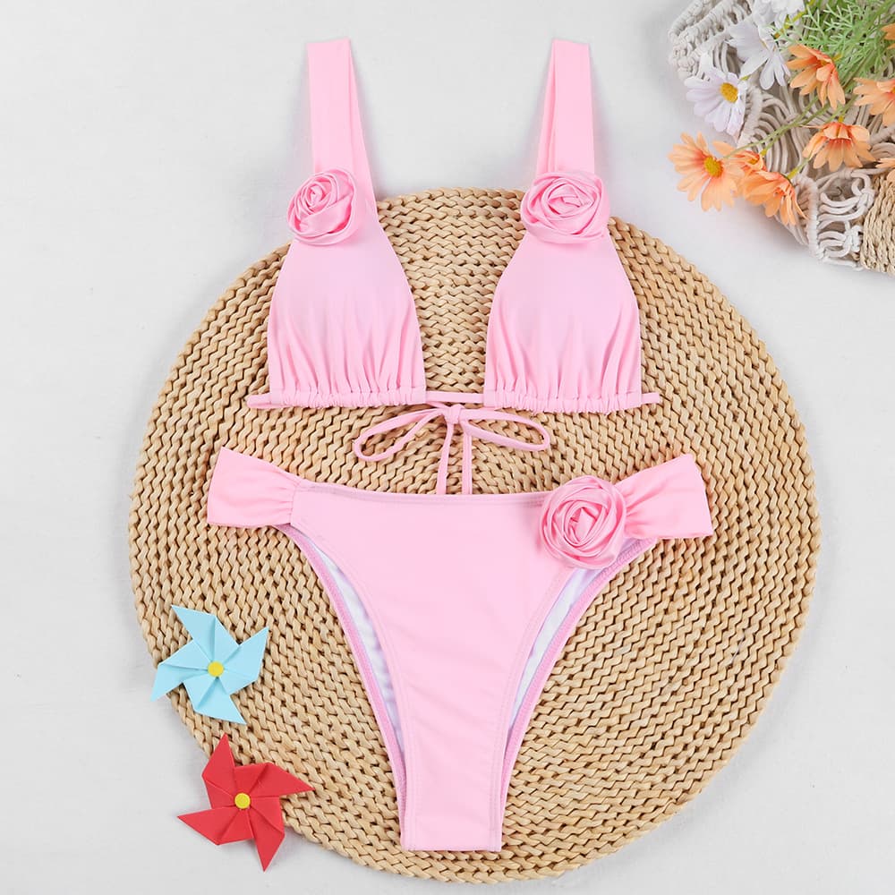 Floral Summer Bikini Set with 3D Flowers