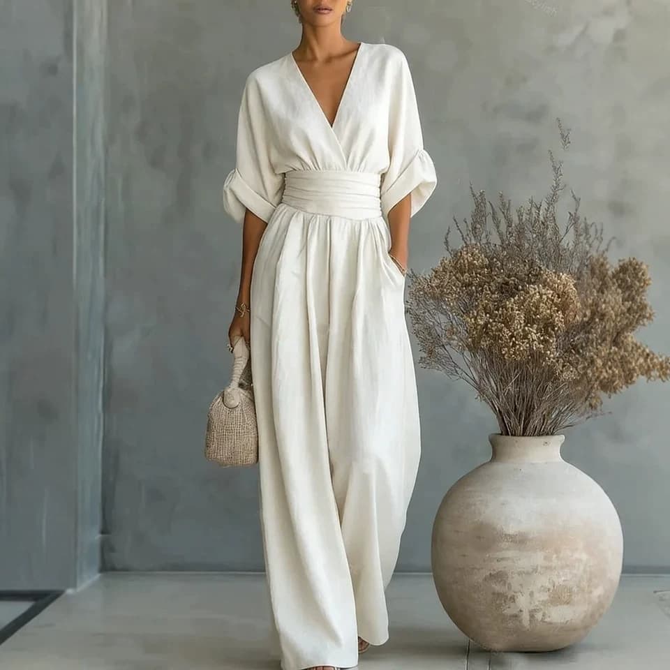 Chic V Neck Wide Leg Jumpsuit with Belt