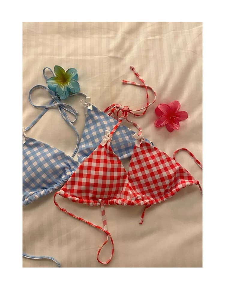 Chic Plaid Bikini Set Push Up Swimsuit