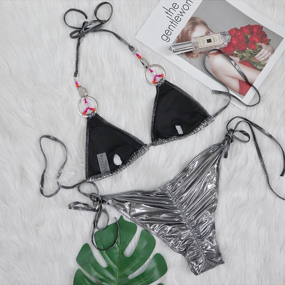 Sparkle Silver Triangle Bikini Set