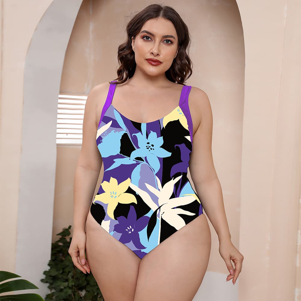Floral Print One Piece Swimsuit with Adjustable Straps
