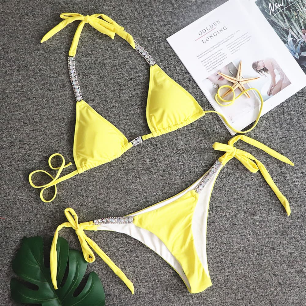 Chic Strapless Bikini Set with Embellished Ties