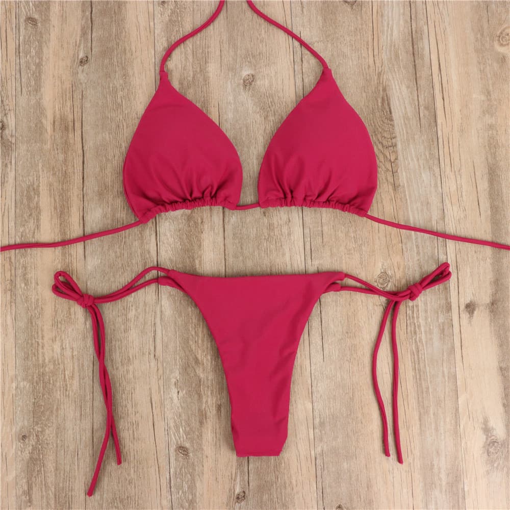 Halterneck Bikini Set Adjustable Straps Swimsuit