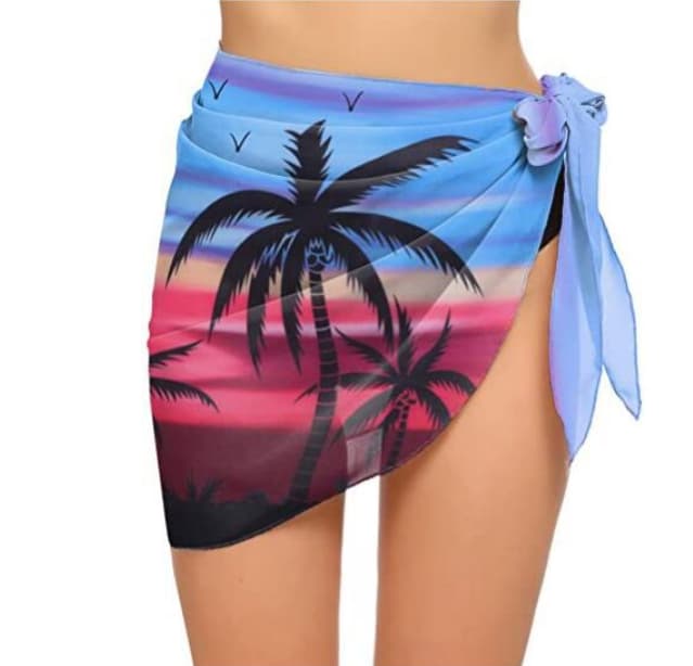 Chiffon Sarong Swimsuit Cover Up Skirt with Leopard Print