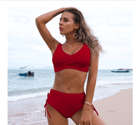 High Waisted Twist Bikini Swimsuit Two Piece Set