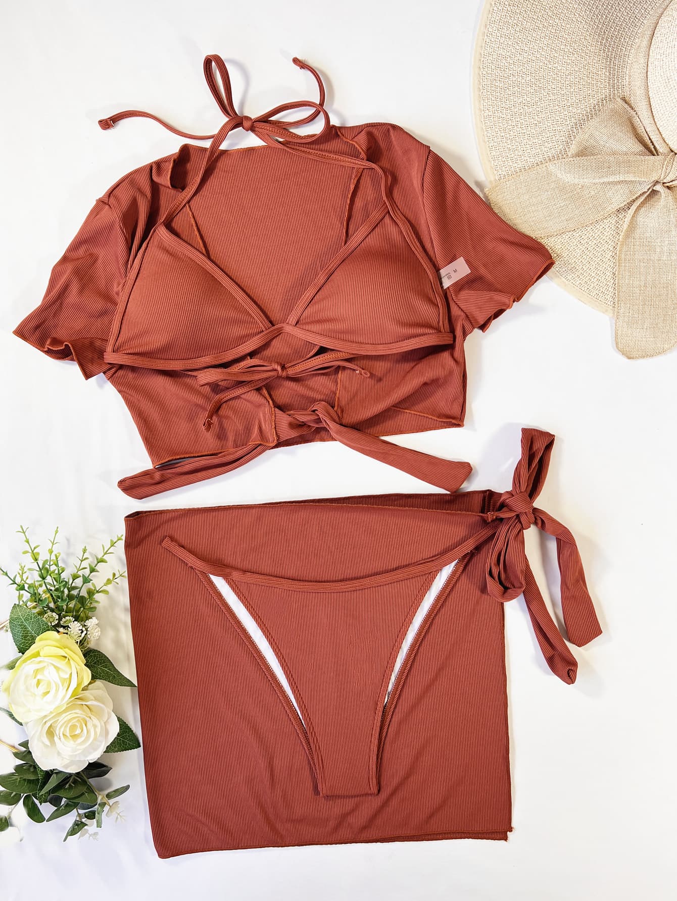 Chic Four Piece Bikini Set with Skirt and Top
