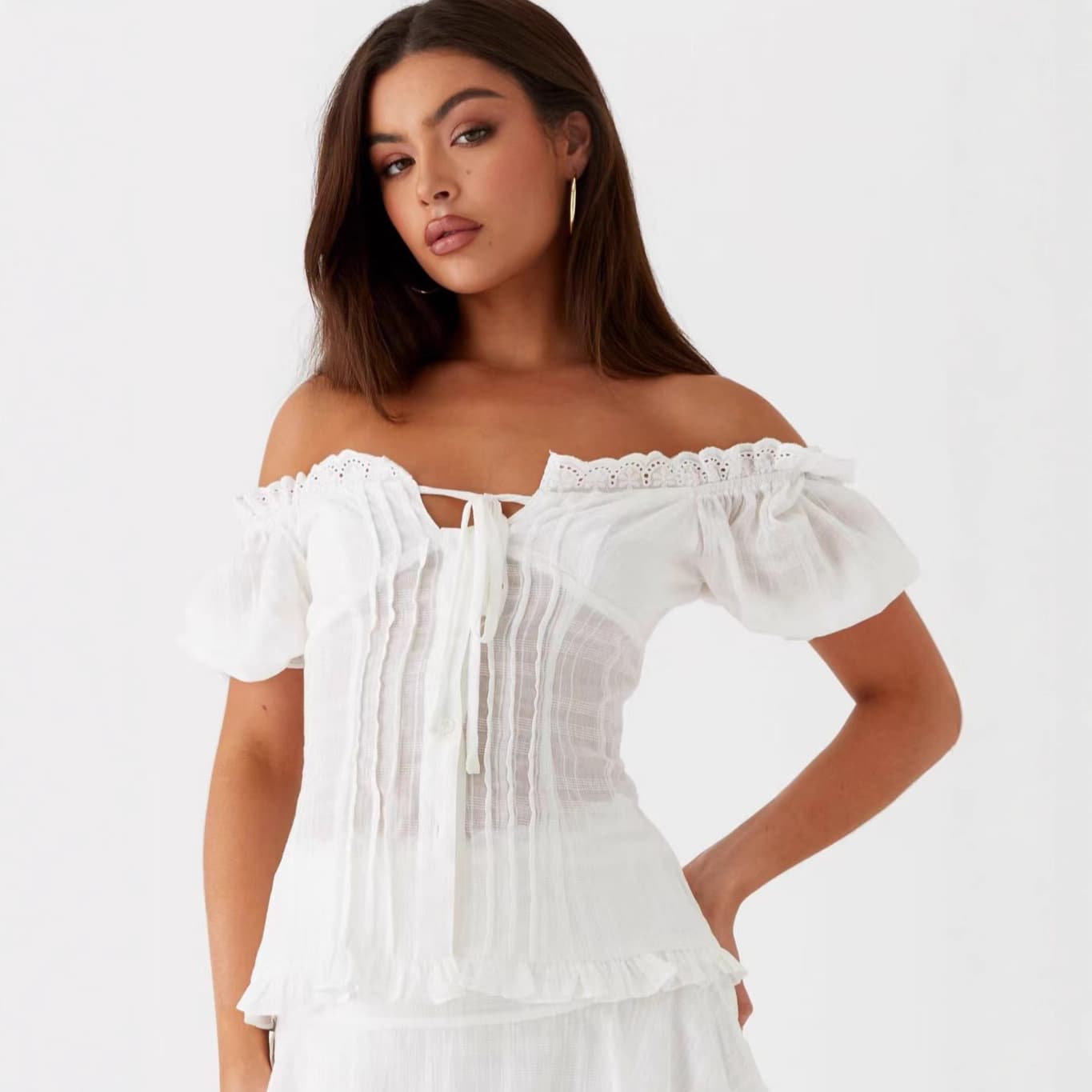 Ruched Wrap Mini Dress with Puff Sleeves