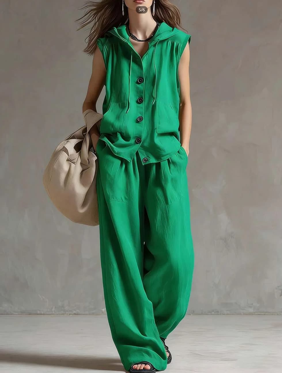 Sleeveless Hooded Top & Wide Leg Pants Set for Casual Style