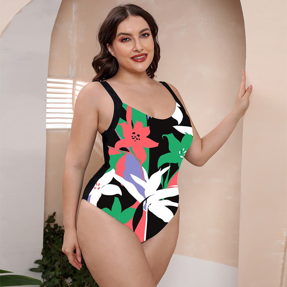 Floral Print One Piece Swimsuit with Adjustable Straps