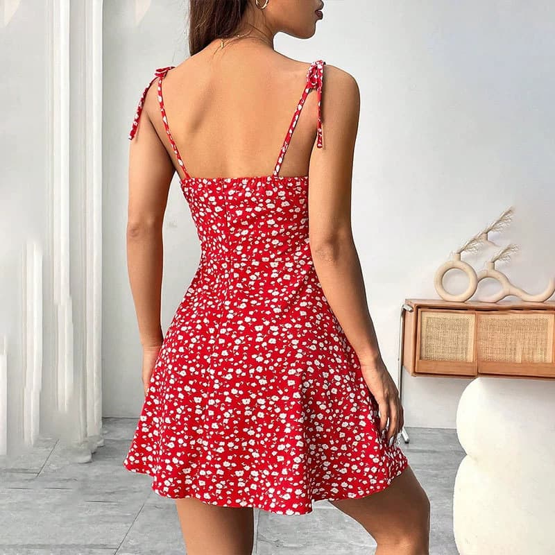 Floral A Line Mini Dress with Sweetheart Neckline