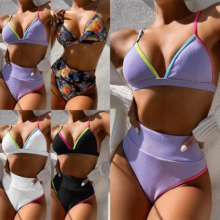 Chic High Waisted Ribbed Bikini Set