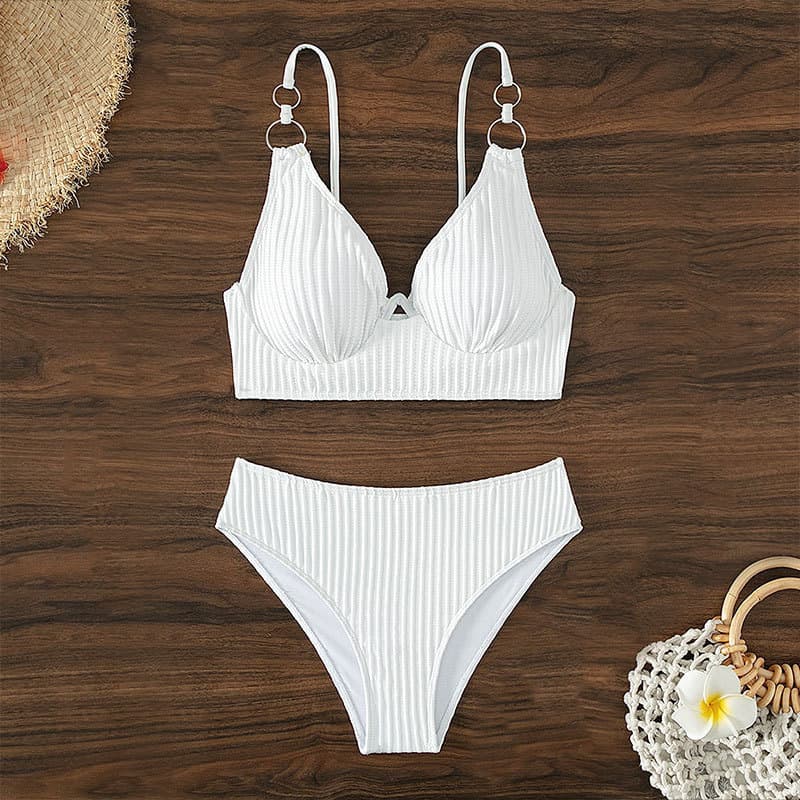 Ribbed High Waisted Bikini Set with Bralette Top