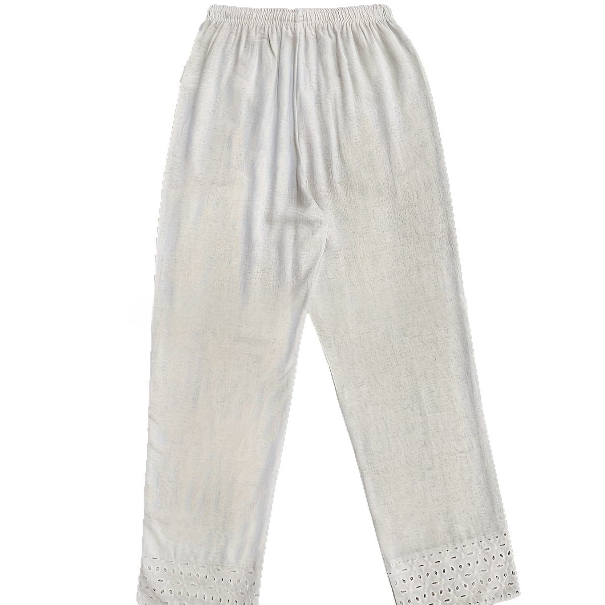 Lace Patchwork Cropped Pants with Elastic Waist