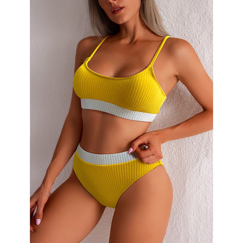 Ribbed High Waisted Bikini Set Push Up Swimsuit