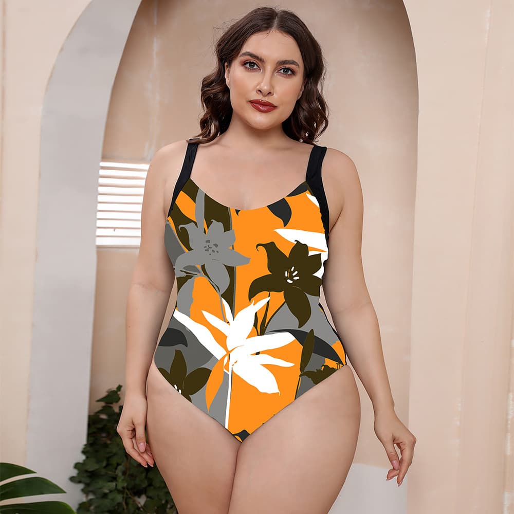 Floral Print One Piece Swimsuit with Adjustable Straps