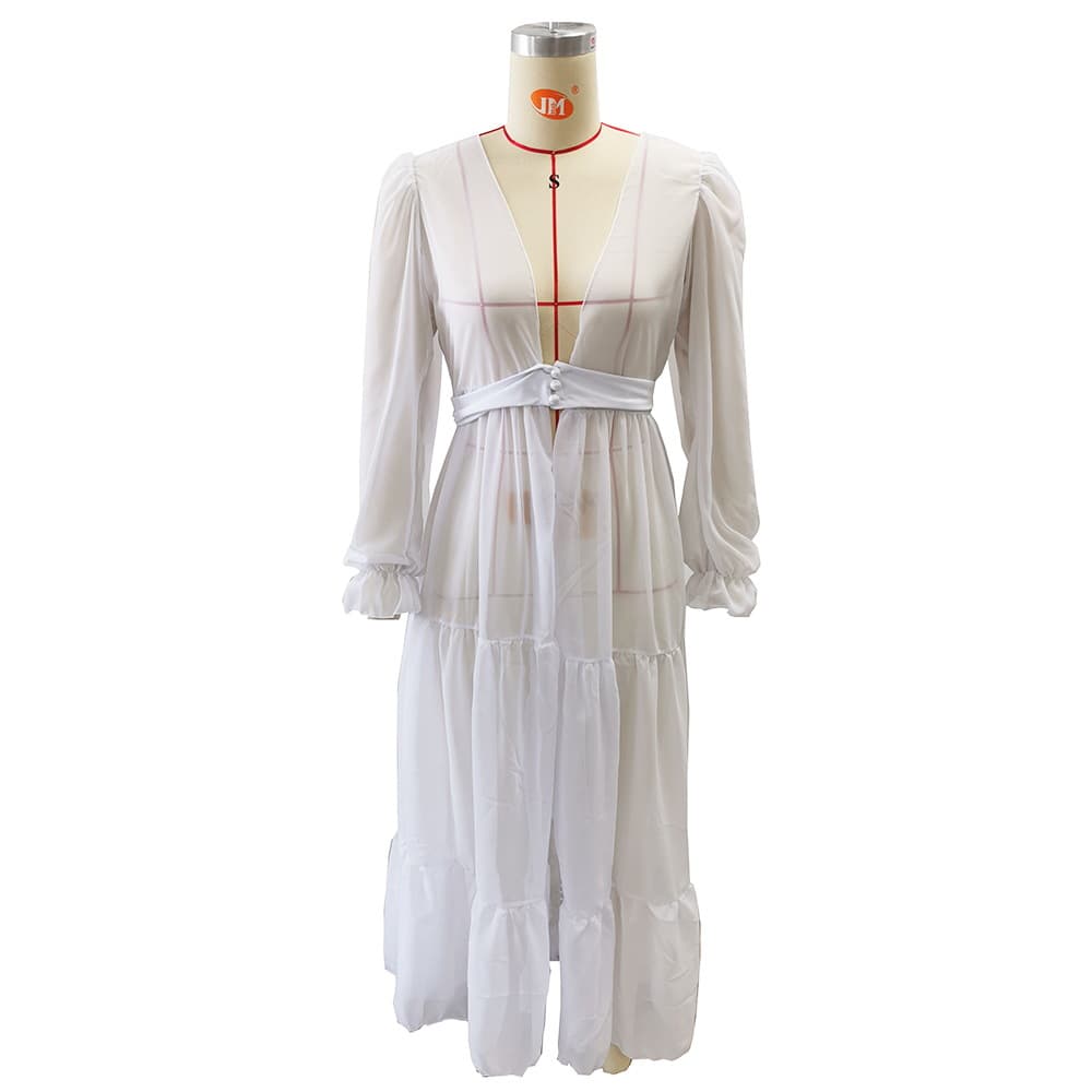 Polka Dot Long Sleeve Beach Cover Up Dress