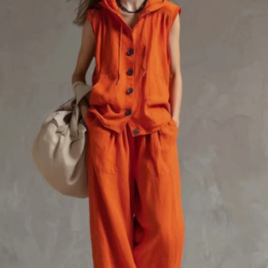 Sleeveless Hooded Top & Wide Leg Pants Set for Casual Style