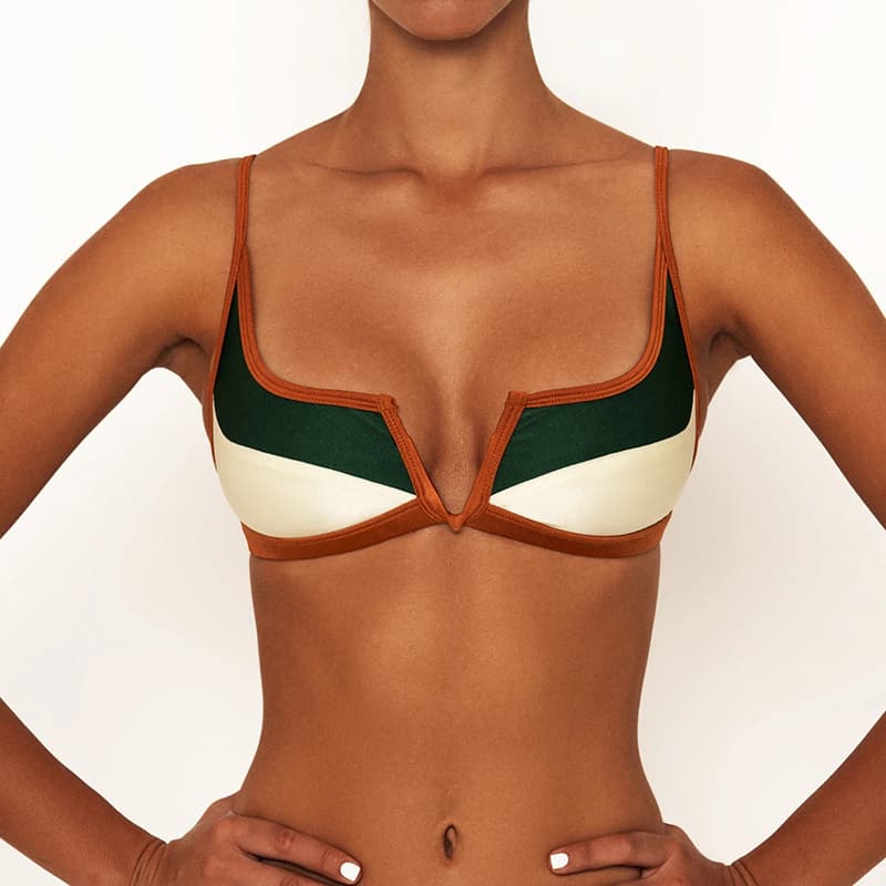 Color Block Bikini Set and V Cut Bandeau Swimsuit
