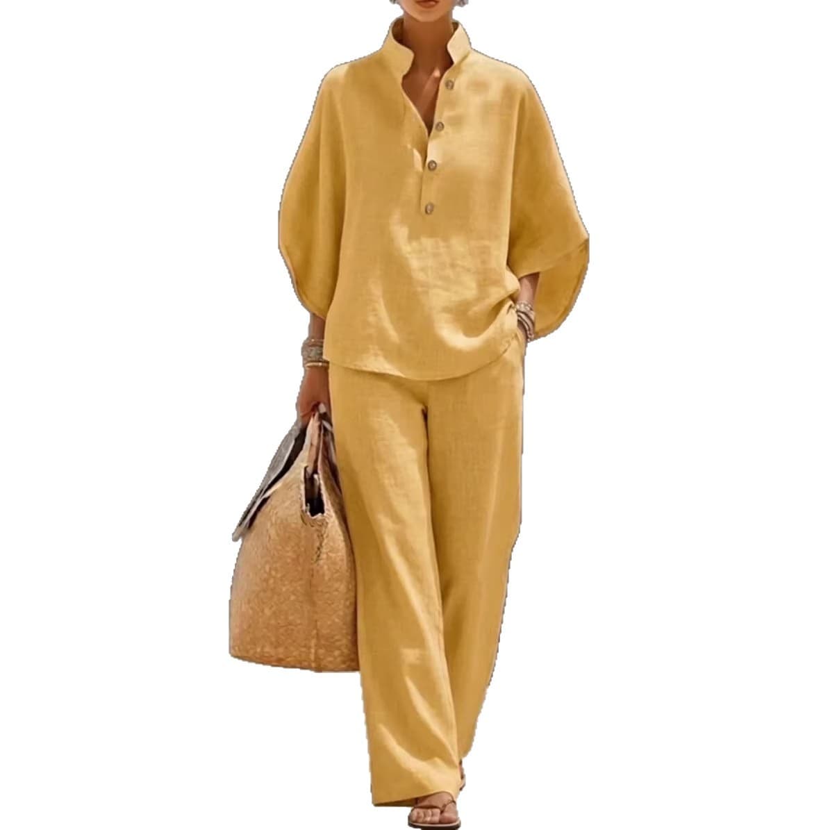 Loose Fit Blouse and Wide Leg Pants Two Piece Set