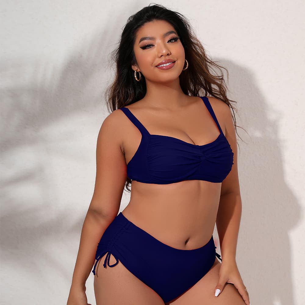 Plus Size Ruched Bikini Set with Adjustable Sides