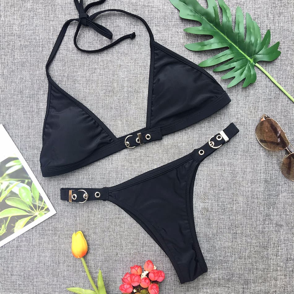 Sexy Solid Thong Bikini Set for Women