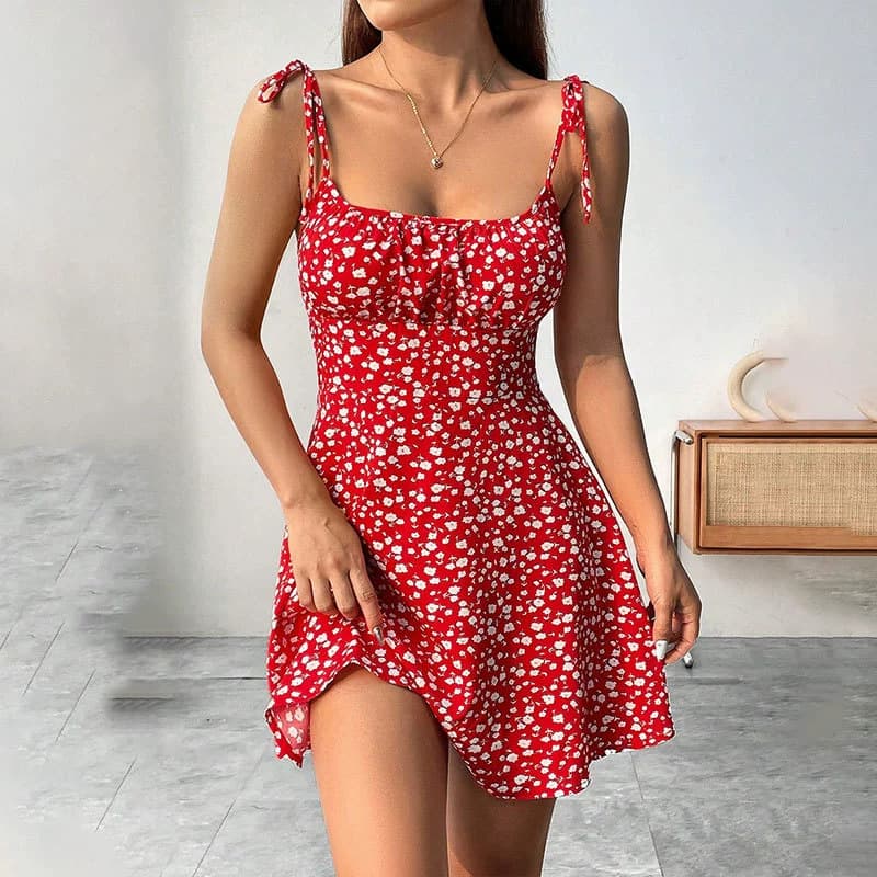Floral A Line Mini Dress with Sweetheart Neckline