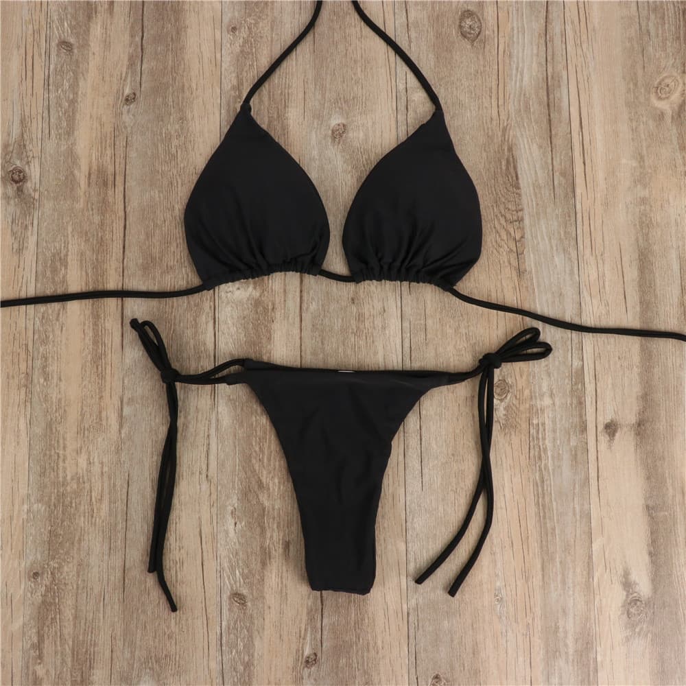 Halterneck Bikini Set Adjustable Straps Swimsuit