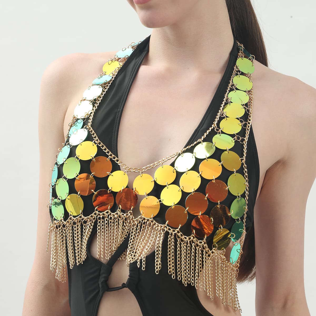 Sparkling Sequin Tassel Bikini Body Chain Set