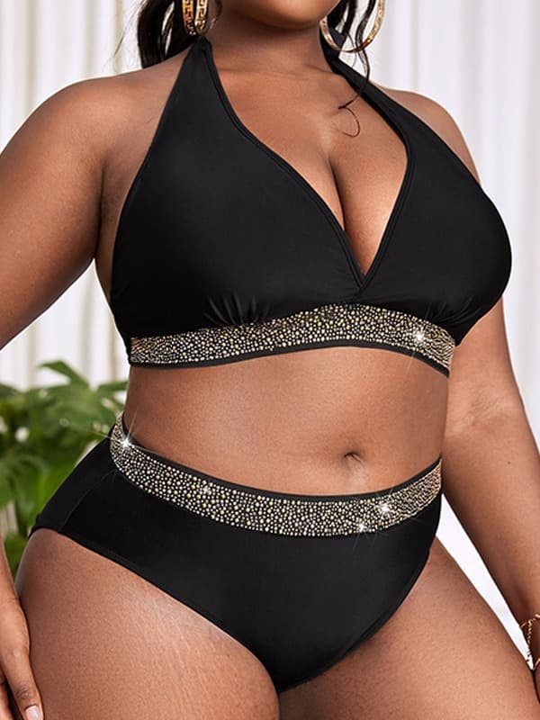 Plus Size Rhinestone Bikini Set Two Piece Swimsuit