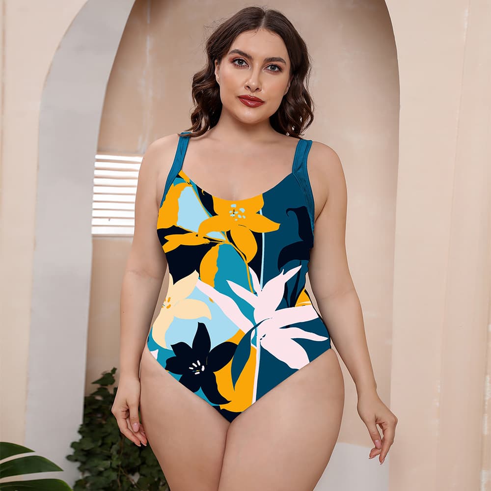 Floral Print One Piece Swimsuit with Adjustable Straps